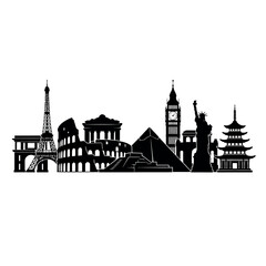 Naklejka premium Famous World Landmarks Skyline Silhouette.