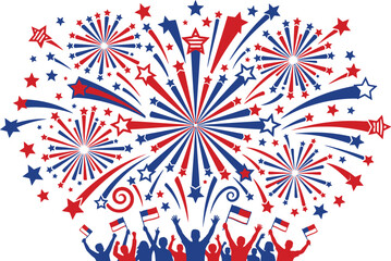 Fototapeta premium Celebratory patriotic corner border stars fireworks display explodes freely