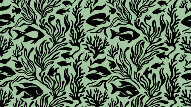 Underwater Sea Life Seamless Pattern with Fish