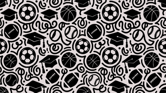 Black and White Sports Ball Seamless Pattern Background