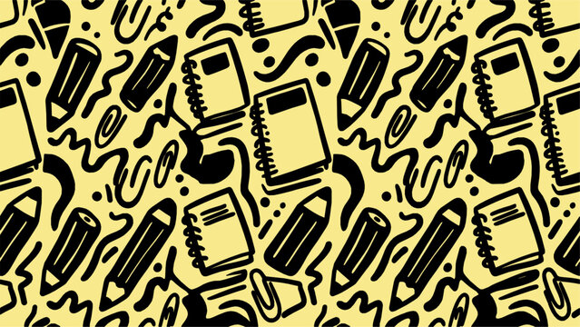 School Supplies Seamless Pattern with Education Icons