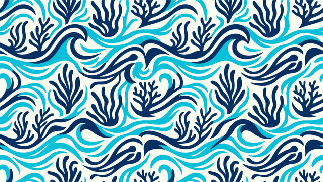Blue Coral Seaweed Seamless Pattern Background