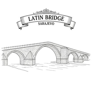 Latin Bridge Sarajevo Bosnia and Herzegovina Hand Drawn Sketch
