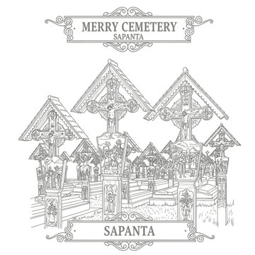 Merry Cemetery Sapanta Romania Unique Wooden Crosses Illustration