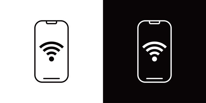 Wi-Fiマークが表示されたスマホ画面のアイコン。モノクロベクターイラストセット