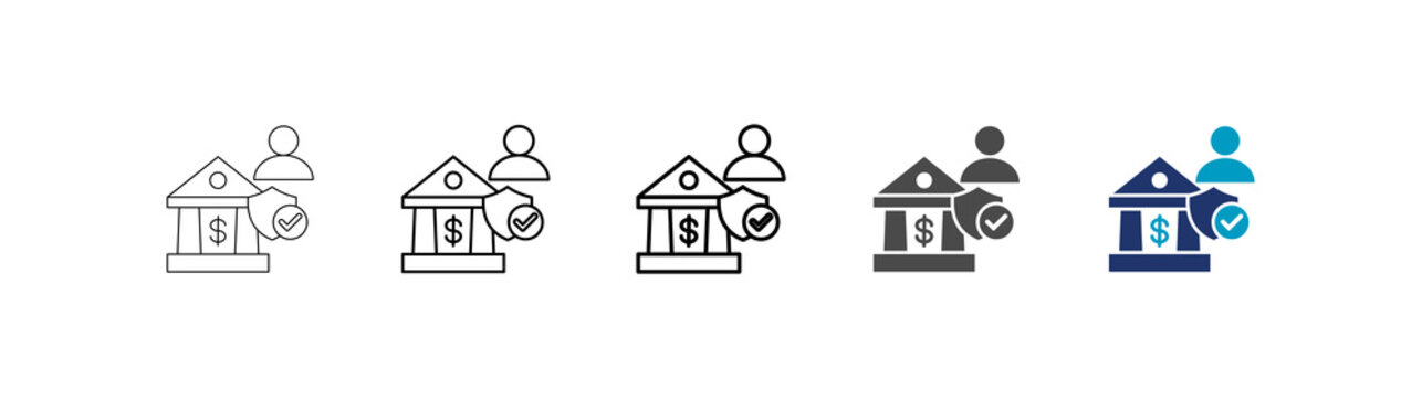 bank account icon set consisting of multiple styles vector illustration. editable stroke