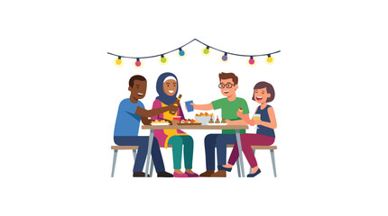 Obraz premium Diverse group of friends enjoying a meal together.