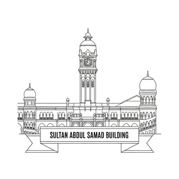 Sultan Abdul Samad Building Line Art Drawing, Kuala Lumpur Landmark