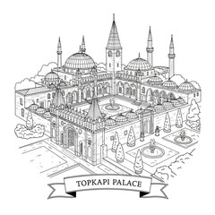 Fototapeta premium Topkapi Palace Sketch: Historic Ottoman Architecture in Istanbul