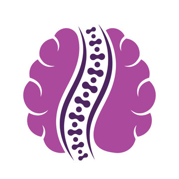 Purple brain and spine logo design for neurology clinic and central nervous system medical art.