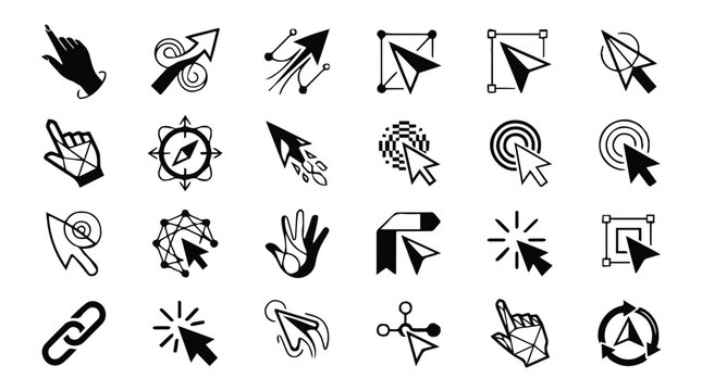Collection of various gesture and symbol icons in black and white
