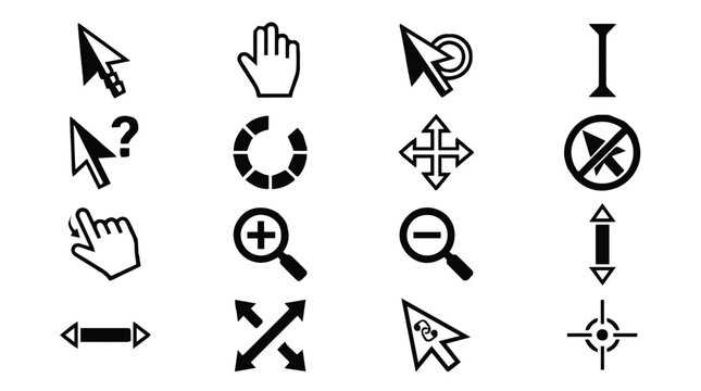 Computer mouse and cursor icons set for user interface design