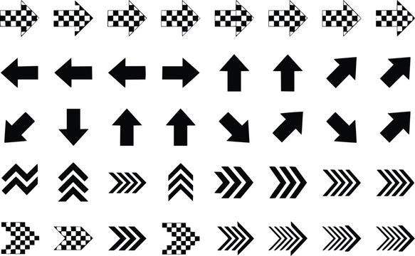 Arrow and checkered flag vector illustrations on a white background