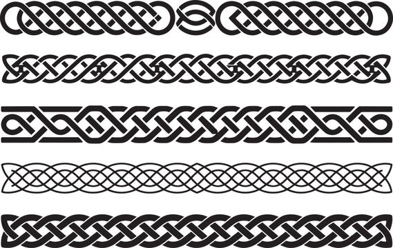 Set of celtic knot decorative borders for Irish ornament and Viking patterns.