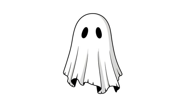 A simple cartoon ghost with a white sheet and black eyes