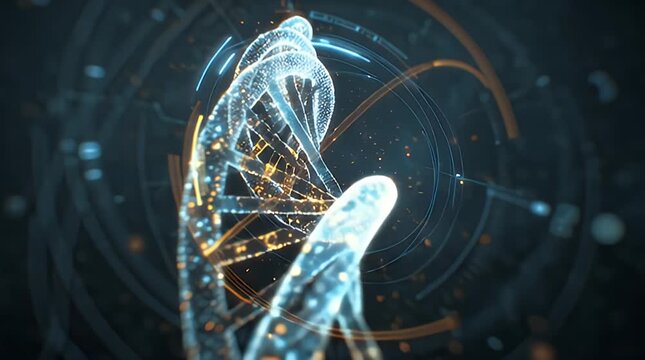 Abstract 3D DNA Helix Structure Animation with Futuristic Glowing Elements.