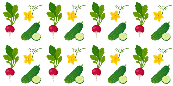 seamless vegetable pattern with radish and cucumber illustration design