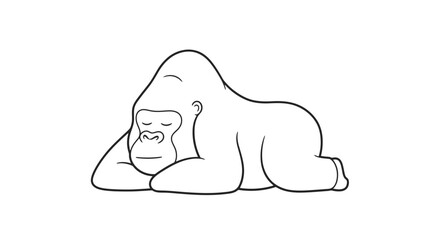Gorilla Lying Down Simple Line Drawing. © Andimanaba