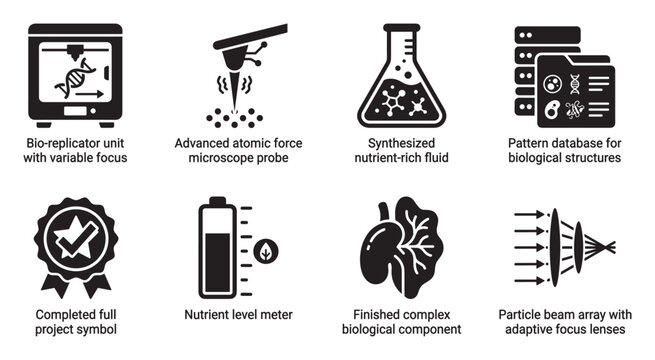 Bio replicator unit atomic microscope probe synthesized nutrient fluid biological.