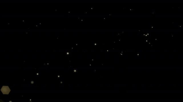 Golden bokeh particles float as glowing scattered white stars and soft lights.