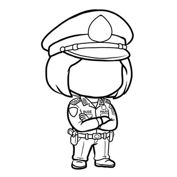 Chibi Faceless Indonesian Male Police Officer Polri Coloring Page Outline