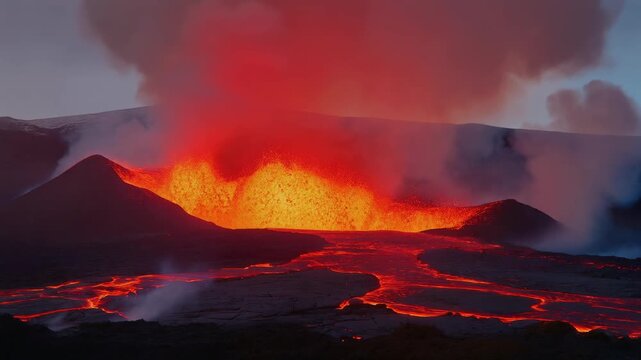 Volcanic Eruption with Molten Lava Fountains 4K Generative AI