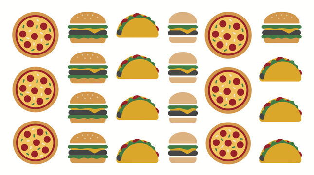 Fast food pattern featuring pizza burgers and tacos.