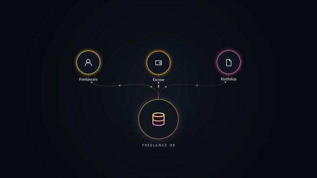 Freelance database network infographic with neon circle icons design