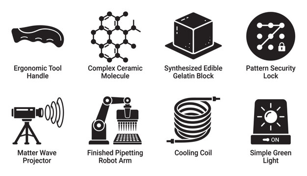 Handle ceramic molecule edible block pattern lock projector robot arm cooling coil.