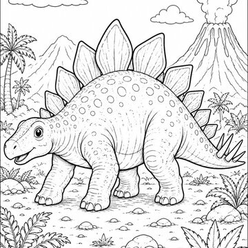Cute Cartoon Dinosaur Coloring Page for Kids &ndash; Printable Black and White Line Art