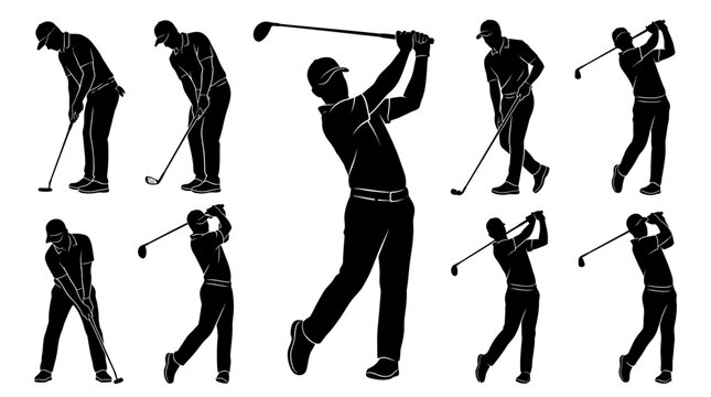 Golf player in various swing poses.