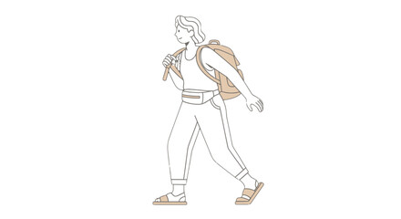 Obraz premium Woman Hiker Walking with Backpack Illustration.