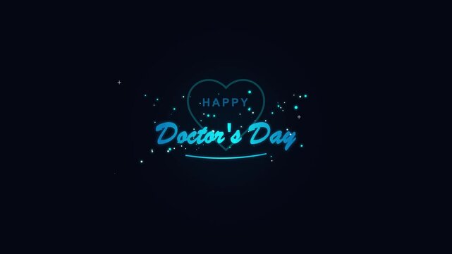 Doctors' Day text animation neon blue text on dark background