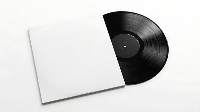 Minimalist vinyl record with white sleeve mockup isolated on bright background