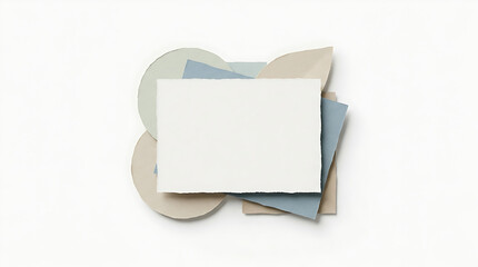 Fototapeta premium Minimalist Flat Lay Mockup with Blank Torn Paper Card and Pastel Organic Shapes on White Background