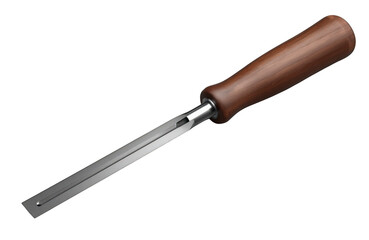 Fototapeta premium Woodworking chisel tool with sharp metal blade and wooden handle, a symbol of craftsmanship and carpentry work