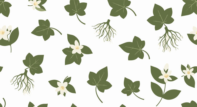Green ivy leaves and roots pattern design.