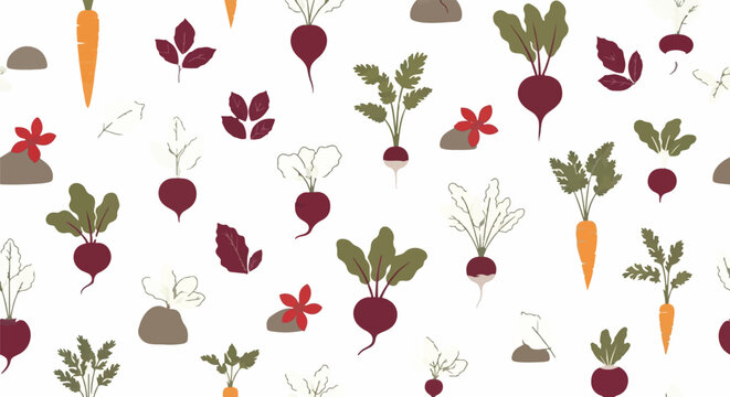 Colorful vegetable pattern with carrots and beets.