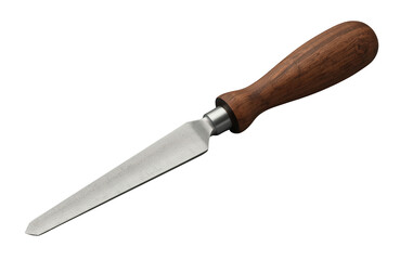Fototapeta premium Woodworking chisel with sharp metal blade and wooden handle, a hand tool for carving and shaping wood, cut out on transparent background