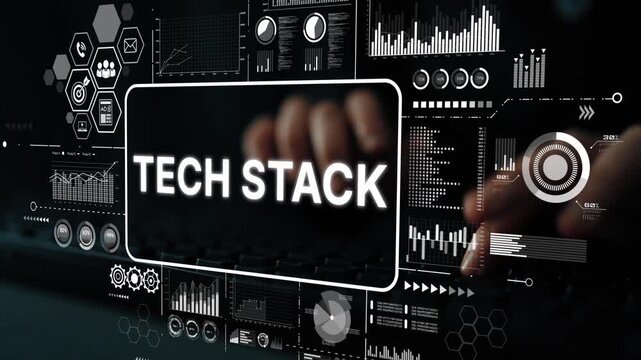 Modern Tech Stack Concept for Software Development with Data Analytics and Programming Elements Displayed Visually. Asymptotic smart data analytic.