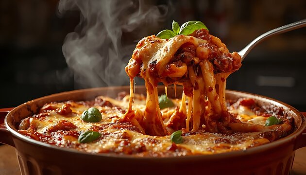 Delicious Baked Ziti with Melting Cheese and Fresh Basil