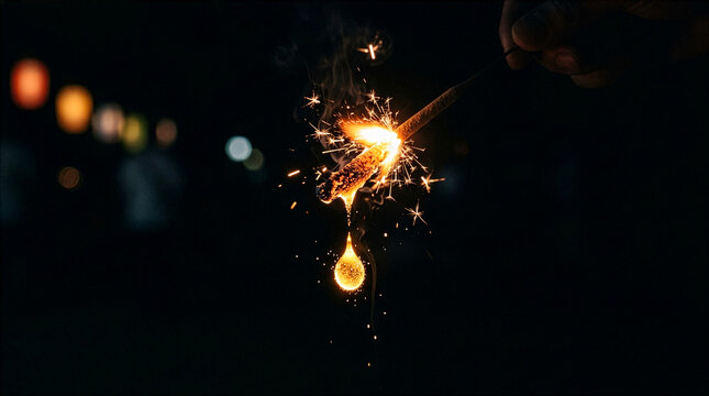 Traditional Japanese sparkler fireworks in the dark for late summer mood