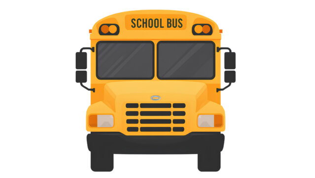 Yellow school bus drives forward outdoors