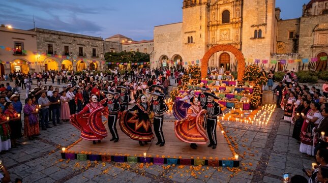 Day of the Dead Cultural Dance Performance in Historic Plaza