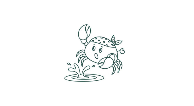 Crab Illustration with Water Splash Cartoon.