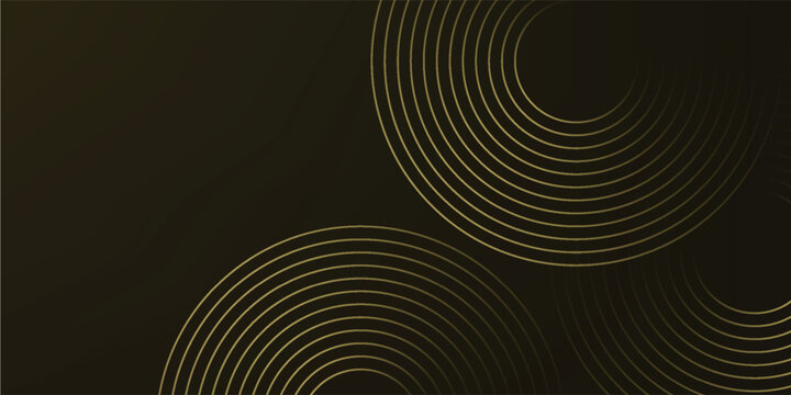 Elegant Golden Circular Line Pattern on Dark Background. A premium abstract vector illustration featuring symmetrical golden concentric arcs and thin parallel lines. Ideal for luxury branding, sophist