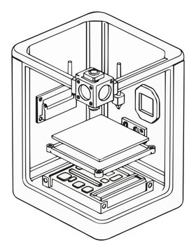 3D printer exploded view line art vector. Generative AI