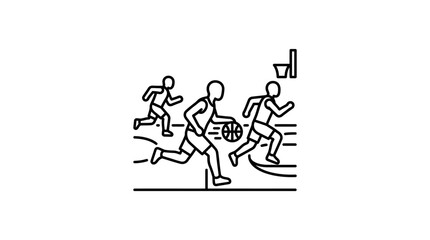 Obraz premium Three basketball players practicing on court line art graphic.
