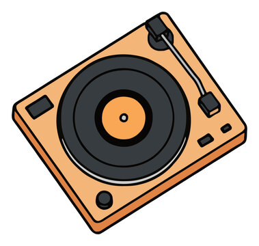 Vintage turntable record player icon top view. Generative AI