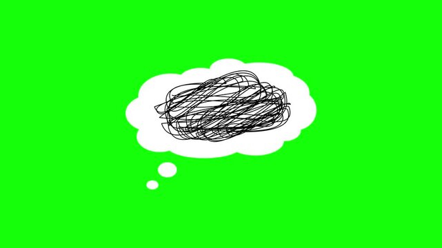 4K Animated video of a scribbled thought bubble on greenscreen background